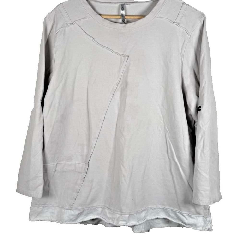 Lulu B Tunic Top Women Size XL Off White Roll Sleeve Distressed Casual Lagenlook